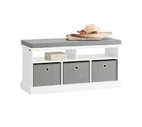SoBuy FSR67-HG, 3 Baskets Hallway Bedroom Storage Bench, Shoe Bench Shoe Rack Shoe Cabinet with Seat Cushion