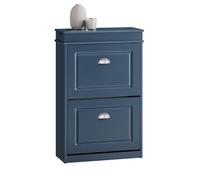 SoBuy FSR78-B, Shoe Rack Cabinet with 2 Flip Drawers, Slim Shoe Storage Unit for Hallway, Entryway, Corridor, Small Spaces, MDF Wooden Cupboard, Blue