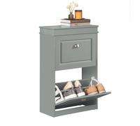 SoBuy FSR78-HG, Shoe Rack Cabinet with 2 Flip Drawers, Slim Shoe Storage Unit for Hallway, Entryway, Corridor, Small Spaces, MDF Wooden Cupboard Grey