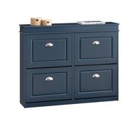SoBuy FSR79-B, Shoe Rack Cabinet with 4 Flip Drawers, Slim Shoe Storage Unit for Hallway, Entryway, Corridor, Small Spaces, MDF Wooden Cupboard, Blue