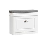 SoBuy Shoe Storage Bench with Seat Cushion - Narrow Shoe Cabinet with Flip Drawer, 2-Tier Rack, 150kg Load - Compact Hallway Storage Unit for Small Spaces White FSR82-K-W