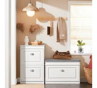 Shoe Storage Bench with Seat Cushion - Narrow Shoe Cabinet with Flip Drawer, 2-Tier Rack, 150kg Load - Compact Hallway Storage Unit for Small Spaces White FSR82-L-W