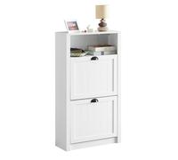 Slim Shoe Storage Cabinet with 2 Flip Drawers And Sleek Metal Handles And Shelf - White