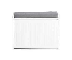 SoBuy FSR98-W Hallway Shoe Bench with Cushioned Seat - 2-Tier Flip-Down Shoe Storage, White Lacquer MDF/Particle Board