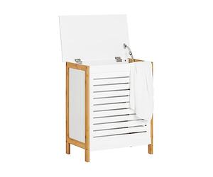 SoBuy® FSS66-WN, Modern Laundry Basket Laundry Bin Laundry Storage Box Hamper with Hinged Lid, 50x30x60cm
