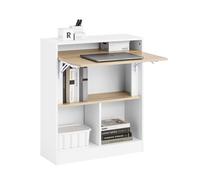 SoBuy FWT104-WN, Folding Desk with 5 Storage Shelves Computer Desk Office Desk Home Office Furniture Study Table White and Natural 70 x 57 x 85cm