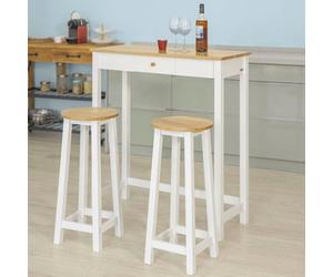 Sobuy Fwt50-Nw, 3 Pieces Kitchen Dining Set Bar Set-1 Bar Table And 2 Stools,wood Effect,w95Xd40Xh107