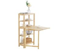 SoBuy FWT70-N, Folding Rubber Wood Dining Table Kitchen Table with 5 Storage Shelves, Wood