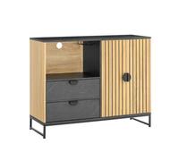 Sobuy Hallway Cabinet With Microwave Shelf And Wine Rack, Adjustable Storage In Oak Black