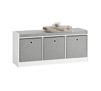 SoBuy Hallway Shoe Storage Bench Shoe Rack with Seat Cushion - 3 Baskets for Storage & Organization, Durable MDF, W102×D32×H45cm, Grey, FSR65-DG