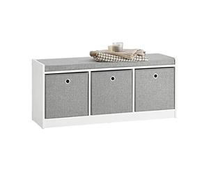 SoBuy Hallway Shoe Storage Bench Shoe Rack with Seat Cushion - 3 Baskets for Storage & Organization, Durable MDF, W102×D32×H45cm, Grey, FSR65-DG