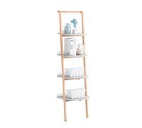 Sobuy Hstr02-K-Hg, 4 Tiers Bookcase Bookshelf Storae Display Shelf Ladder Shelf Wall Shelf, Grey And Natural,w44Xd38.2Xh169.3