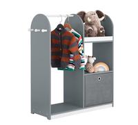 SoBuy Kids Wardrobe with Hanging Rail, Kids Wardrobe for Bedroom with Storage Box and 3 Hooks, Small Closet for Children's Room Grey 97x35x108cm KMB40-HG