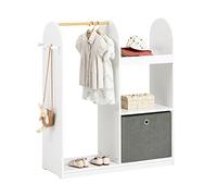 SoBuy Kids Wardrobe with Hanging Rail, Kids Wardrobe for Bedroom with Storage Box and 3 Hooks, Small Closet for Children's Room White 97x35x108cm KMB40-W