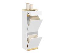 SoBuy Kitchen Bin Cabinet with 2 x 12L Tilt-Out Compartments and Drawer | 35 x 25 x 101.5 cm Narrow Waste Sorting Unit, Foot Pedal Opening, Wood-Look Top - Bins Not Included, FSB112-WN
