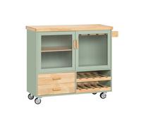 SoBuy Kitchen Dining Room Sideboard on Wheels,Green and Natural,FKW114-GR