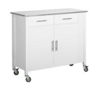 Sobuy Kitchen Storage Cart Cabinet With Stainless Steel Worktop White