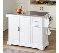 Sobuy Kitchen Trolley With 2 Drawers 3 Doors 51.2X28X35.8 Inch Fkw128-Ii-St - White