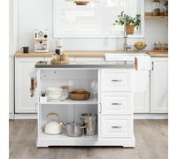 Sobuy Kitchen Trolley With 3 Drawers 2 Doors Foldable Extension Table 51.2X28X35.8 Inch Load Capacity 99 Kg Fkw41-Iii-St - White