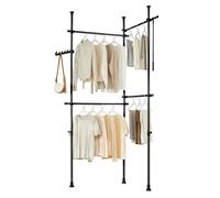 SoBuy KLS03-II-SCH, Telescopic Clothes Rail, Heavy Duty Clothes Rack, Adjustable Open Wardrobe with Hanging Rails for Bedroom, Walk-in Closet Black W