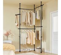Sobuy Kls03-Ii-Sch,telescopic Floor Clothes Stand With Adjustable Rods, Sturdy Open Clothes Rack,black,w145Xd9Xh227