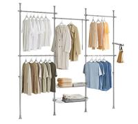 SoBuy KLS04-II-HG, Telescopic Clothes Rail, Heavy Duty Clothes Rack, Adjustable Open Wardrobe with Hanging Rails & Shelves for Bedroom, Walk-in Closet