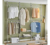 Sobuy Kls04-Ii-Hg, Telescopic Clothes Rail Heavy Duty Clothes Rack Adjustable Open Wardrobe With Hanging Rails & Shelves,grey