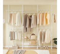 Sobuy Kls04-Ii-W,telescopic Clothes Rail Freestanding Adjustable Clothes Rack With Hanging Rails & Shelves For Bedroom