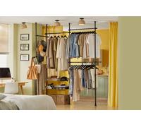 SoBuy Telescopic Clothes Rail, Heavy Duty Clothes Rack, Adjustable Open Wardrobe with Hanging Rails & Shelves for Bedroom, Walk-in Closet Black KLS04-II-SCH