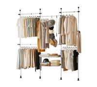 SoBuy KLS04, Telescopic Clothes Rail, Heavy Duty Clothes Rack, Adjustable Open Wardrobe with Hanging Rails & Shelves for Bedroom, Walk-in Closet White