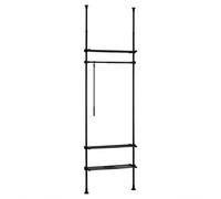 SoBuy Telescopic Clothes Rail, Heavy Duty Clothes Rack, Adjustable Open Wardrobe with Hanging Rails & Shelves for Bedroom, Walk-in Closet Black KLS07-SCH