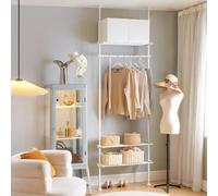 SoBuy Telescopic Clothes Rail, Heavy Duty Clothes Rack, Adjustable Open Wardrobe with Hanging Rails & Shelves for Bedroom, Walk-in Closet White KLS07-W