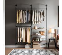 Sobuy Kls18-Sch, Wall-Mounted Clothes Rail, Fixed Pipe Garment Rack With 3 Hanging Rails,black,w169Xd48Xh220