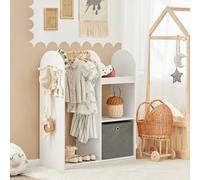 SoBuy Kids Wardrobe with Hanging Rail, Kids Wardrobe for Bedroom with Storage Box and 3 Hooks, Small Closet for Children's Room White 97x35x108cm KMB40-W