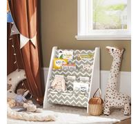 Sobuy Kmb50-Hg, Children Bookcase 4 Tiers Sling Storage Rack Organizer Display Holder, Grey,w63Xd28Xh76