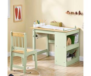 Sobuy Kmb60-Gr, Kids Desk And Chair Set Kids Study Table And Chair Set With 2 Storage Shelves And Paper Roll Holder,green