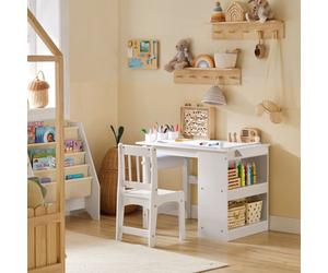 Sobuy Kmb60-W, Kids Desk And Chair Set Kids Study Table And Chair Set With 2 Storage Shelves And Paper Roll Holder,white