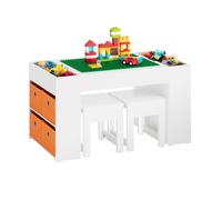 SoBuy KMB75-W, Children Table and 2 Stools, Play Table Activity Table Set for Building Blocks, White