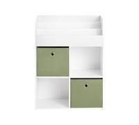 SoBuy KMB79-W White 3-Shelf Kids Bookcase with 2 Green Fabric Boxes