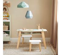 Sobuy Kmb92-Gr,children Table And Stools Set Green With Storage Shelves And Paper Roll Holder,green,w80Xd48Xh51