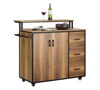 SoBuy KNL02-PF, Design Bar Cabinet on Wheels, Kitchen Storage Trolley Kitchen Island Kitchen Cabinet Sideboard Vintage, Brown,black