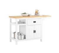 SoBuy KNL06-WN, Extendable Kitchen Island Kitchen Cabinet Cupboard Sideboard Kitchen Breakfast Dining Bar Cabinet with Rubber Wood Worktop, White