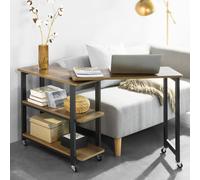 SoBuy L-Shaped Coffee Table - Wheeled & Multi-Tier - Industrial in Dark Brown SoBuy Dark Brown