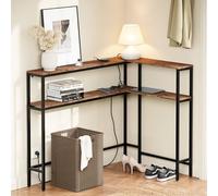 SoBuy L-Shaped Console Table - Integrated Power Socket - Industrial in Brown SoBuy Brown
