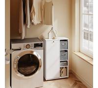 Sobuy Bzr218-W, Slim Laundry Cupboard With Laundry Hamper & Adjustable Shelf - White