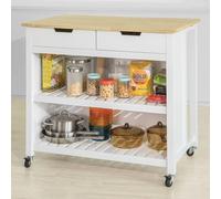 SoBuy Mobile Kitchen Island Wood-Top Farmhouse - 2 Drawers 2 Shelves in White SoBuy White
