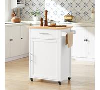 SoBuy Mobile Kitchen Trolley - Natural Wood Top Farmhouse in White SoBuy White