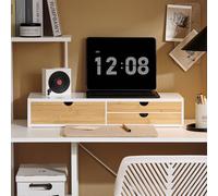 SoBuy Monitor Stand with 3 Drawers - Bamboo Front in White SoBuy White