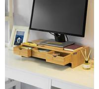 SoBuy BBF03-N, Bamboo Monitor Stand Computer Screen Monitor Stand Monitor Riser Desk Organizer with 3 Drawers