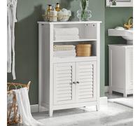 SoBuy Slim Bathroom Cabinet 60cm Wide with Magnetic Louvered Doors | Bathroom Storage Unit with Shelves, Space-Saving Sideboard for Kitchen & Living Room, White, W60 x D26 x H90cm, BZR13-W